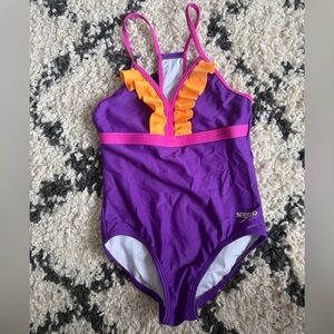 Speedo Purple One-Piece Swimsuit with Pink & Orange Accents Size 8